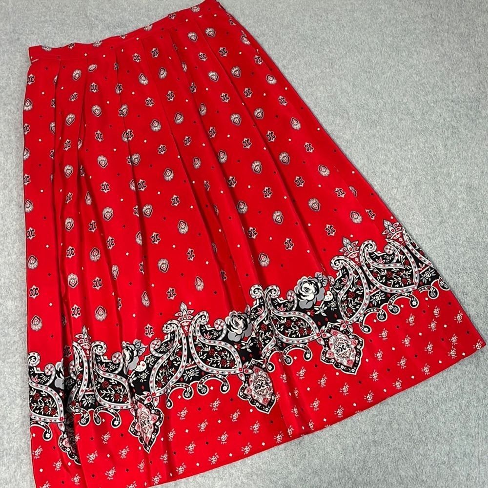 Vintage Koret Grunge Midi Pleated Skirt Medium Red Y2K 90s Modest Grandma Office